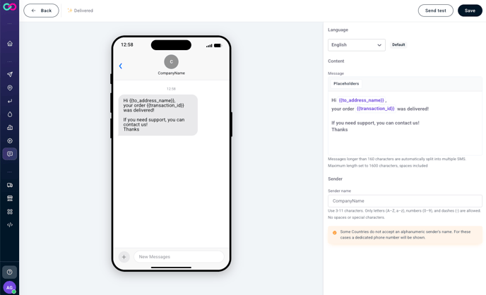 SMS template